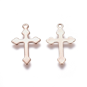201 Stainless Steel Pendants, Cross, Rose Gold, 18x11x0.5mm, Hole: 1.2mm