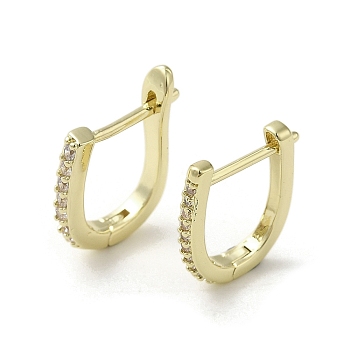 Brass Micro Pave Cubic Zirconia Arch Hoop Earring, Long-Lasting Plated, Golden, 14x2mm