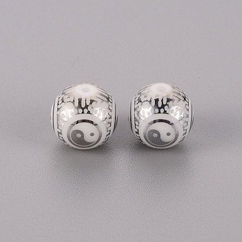 Electroplate Glass Beads, Round with Yin Yang Pattern, Platinum Plated, 10mm, Hole: 1.2mm