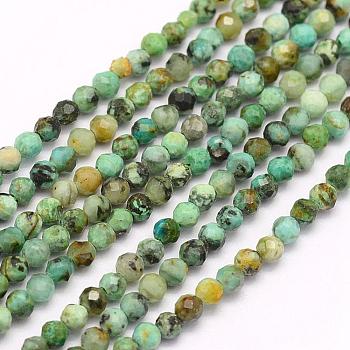 Natural African Turquoise(Jasper) Beads Strands, Faceted, Round, 3mm, Hole: 0.5mm, about 119pcs/strand, 15.7 inch(40cm)