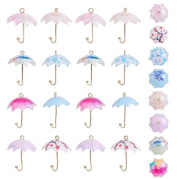 16Pcs Acrylic Umbrella Charms Pendants Acrylic Dangle Charm with Brass Loops for Jewelry Necklace Earring Making Handmade, Mixed Color, 23.5x19mm, Hole: 2mm