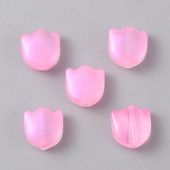 Handmade Lampwork Beads, Tulip, Pearl Pink, 9.5x9x5mm, Hole: 1mm