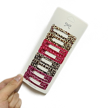 8Pcs Leopard Print Rectangle Alloy Snap Hair Clips for Girl, Mixed Color, 60x20x10mm