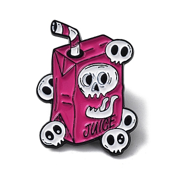 Enamel Pins, Black Alloy Badge for Halloween, Drink with Skull, 27.5x22x1.5mm