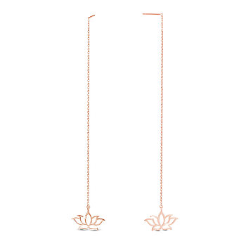 SHEGRACE 925 Sterling Silver Ear Thread, Dangle Earrings, with Cable Chains, Lotus, Rose Gold, 150mm