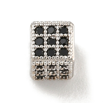 Brass Micro Pave Black Cubic Zirconia Beads, Cube, Platinum, 4.5x4.5x4.5mm, Hole: 2.4mm