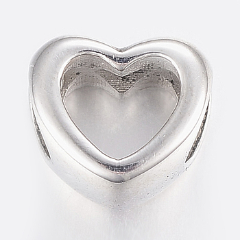304 Stainless Steel European Beads, Large Hole Beads, Heart with Hollow, Antique Silver, 10x11x8mm, Hole: 5mm