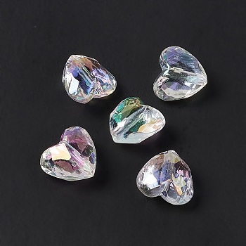 Transparent Acrylic Beads, AB Color, Faceted Heart, Clear AB, 16.5x18.5x11mm, Hole: 2.8mm