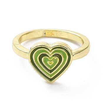 Heart Alloy Enamel Finger Rings, Light Gold, Light Green, 2mm, US Size 7 1/4(17.5mm)