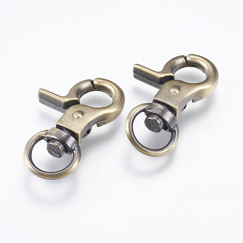 Tibetan Style Alloy Swivel Lobster Claw Clasps, Swivel Snap Hook, Brushed Antique Bronze, 31x16.5x6mm, Hole: 7~9mm