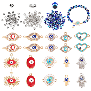 Elite Evil Eye Jewelry Making Finding Kit, including Alloy Pendant & Connector Charms, Iron Spacer Beads, Resin Beads, Religion Theme, Mixed Color, 260pcs/box