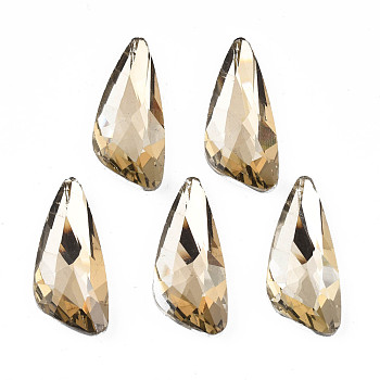 Electroplated Glass Cabochons, Silver Plated Back, Faceted, Teardrop, Tan, 32x14x6mm