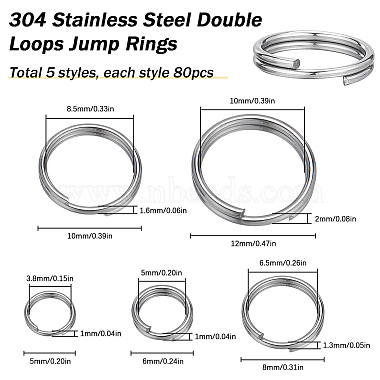 400pcs 5 Styles 304 Stainless Steel Split Rings(STAS-SC0005-95)-2