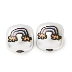 Plating Acrylic European Beads, Large Hole Beads, Square with Rainbow, Colorful, 16x16x12mm, Hole: 4.2mm(AC-CBA655C-11)