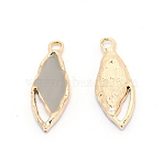 Light Gold Plated Alloy Enamel Pendants, Leaf Pendant Accessories, Gray, 24x8.5x2.5mm, Hole: 2mm(ENAM-WH0051-01C)