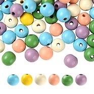 240Pcs 6 Colors Painted Natural Wood Beads, Round, Mixed Color, 16mm, Hole: 4mm, 40pcs/color(WOOD-LS0001-47)