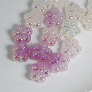 Luminous UV Plating Rainbow Iridescent Acrylic Beads, Glow in the Dark, Flower, White, 23mm(LUMI-PW0002-09)