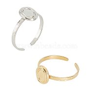 2Pcs 2 Colors 304 Stainless Steel Open Cuff Finger Ring Cabochon Settings, Oval, Golden & Stainless Steel Color, US Size 7 3/4(17.9mm), Tray: 4x5.5mm, 1Pc/color(STAS-UN0045-16)