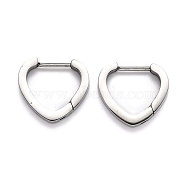 304 Stainless Steel Heart Huggie Hoop Earrings, Heart, Stainless Steel Color, 15x16.5x3mm, Pin: 1mm(STAS-J033-15P)