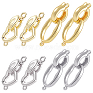 8 Sets 4 Styles Rack Plating Brass Fold Over Clasps, Long-Lasting Plated, Ring Oval & Heart, Platinum & Golden, Oval Clasp: 13~20.5x5~12x3~5mm, Hole: 1.2~1.8mm, 2 Sets/style(KK-FH0009-91)