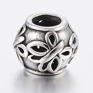 304 Stainless Steel Beads, Large Hole Beads, Rondelle with Butterfly, Antique Silver, 12x10mm, Hole: 6mm(STAS-H440-19AS)