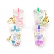 Acrylic Cup Keychain, with Zinc Alloy Lobster Claw Clasps, Iron Key Ring and Brass Bell, Mixed Color, 10.5cm(KEYC-C001-10G)