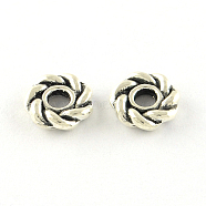 Flower Tibetan Style Alloy Spacers Beads, Cadmium Free & Lead Free, Antique Silver, 8x2mm, Hole: 2.5mm, about 2430pcs/1000g(TIBEB-Q066-04AS-LF)