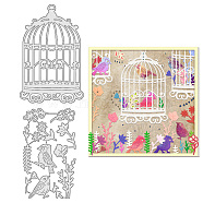 Bird Cage with Flower Carbon Steel Cutting Dies Stencils, for DIY Scrapbooking, Photo Album, Decorative Embossing Paper Card, Stainless Steel Color, 119~130x70~85x0.8mm, 2pcs/set(DIY-WH0309-1298)