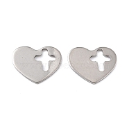 201 Stainless Steel Charms, Heart and Cross, Stainless Steel Color, 10x12.5x0.8mm, Hole: 5.5x6.5mm(STAS-K217-73)
