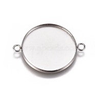 304 Stainless Steel Cabochon Connector Settings, Plain Edge Bezel Cups, Flat Round, Stainless Steel Color, Tray: 25mm, 34x26.8x2mm, Hole: 2.2mm(STAS-G127-14-25mm-P)