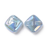 Rainbow Iridescent Plating Acrylic Beads, Glitter Beads, Rhombus with Letter H Pattern, Light Sky Blue, 29.5x29.5x14mm, Hole: 3.2mm(OACR-A010-06E)