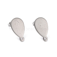 201 Stainless Steel Stud Earring Findings, with Horizontal Loops & 304 Stainless Steel Pin & Ear Nuts, Teardrop, Stainless Steel Color, 17.5x10mm, Hole: 1mm, Pin: 0.7mm(STAS-G277-05P)