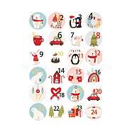 Christmas PVC Plastic Sticker Labels, Self-adhesion, for Suitcase, Skateboard, Refrigerator, Helmet, Mobile Phone Shell, Round, Christmas Themed Pattern, Nomber 1~24, Mixed Color, 45mm, 24pcs/sheet(STIC-PW0003-82E)