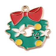Alloy Enamel Pendants, Christmas Theme, Light Gold, Christmas Wreath, 23x22x1.5mm, Hole: 1.5mm(ENAM-G218-B01)
