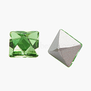 K9 Glass Rhinestone Cabochons, Pointed Back & Back Plated, Faceted, Square, Peridot, 8x8x8mm(RGLA-G004-8x8-214)