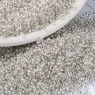 MIYUKI Round Rocailles Beads, Japanese Seed Beads, (RR1) Silverlined Crystal, 15/0, 1.5mm, Hole: 0.7mm, about 5555pcs/bottle, 10g/bottle(SEED-JP0010-RR0001)