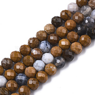 Natural Ocean Agate/Ocean Jasper Beads Strands, Round, Faceted(64 Facets), 6mm, Hole: 1mm, about 68pcs/strand, 14.88 inch(37.8cm)(G-N328-005)