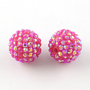 AB-Color Resin Rhinestone Beads, with Acrylic Round Beads Inside, for Bubblegum Jewelry, Magenta, 22x20mm, Hole: 2~2.5mm(RESI-S315-20x22-09)