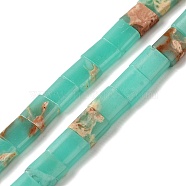 Synthetic Imperial Jasper Beads Strands, 2-Hole, Rectangle, Turquoise, 5.5~6x5x2.5mm, Hole: 0.9mm, about 69~70pcs/strand, 15.12~15.2 inch(38.4~38.6cm)(G-F762-A10-01)