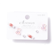 Bling Bear & Candy & Round Resin Stud Earrings Set for Girl Women, with 925 Sterling Silver Plated Pins, Salmon, 4~9x4~11x4~4.5mm, Pin: 0.7mm, 3 pairs/set(EJEW-D278-13S-02)