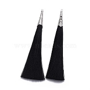 Polyester Tassel Big Pendant Decorations, with Alloy Finding, Platinum, Black, 125~135x18~20mm, Hole: 1.5~1.8mm(X-FIND-E018-B29)