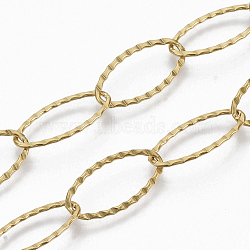 304 Stainless Steel Cable Chains, Textured, Soldered, Flat Oval, Golden, 20.5x10.4x0.8mm, about 39.37 inch(1m)/strand(CHS-S006-JN956-2)