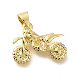 Rack Plating Brass with Cubic Zirconia Pendants, Long-Lasting Plated, Lead Free & Cadmium Free, Motorbike Charms, Real 18K Gold Plated, 13.5x18x4.5mm, Hole: 4x3.5mm(KK-Z086-32G)