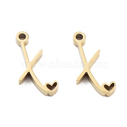 304 Stainless Steel Charms, Laser Cut, Real 14K Gold Plated, Letter X, 12x5.5x1.5mm, Hole: 1mm(STAS-M327-02G-X)