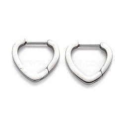 304 Stainless Steel Heart Huggie Hoop Earrings, Heart, Stainless Steel Color, 15x16.5x3mm, Pin: 1mm(STAS-J033-15P)