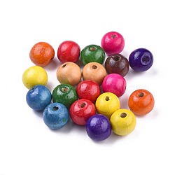 Dyed Natural Wood Beads, Round, Lead Free, Mixed Color, 20x18mm, Hole: 4.5mm, about 400pcs/1000g(WOOD-Q006-20mm-M-LF)