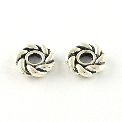 Flower Tibetan Style Alloy Spacers Beads, Cadmium Free & Lead Free, Antique Silver, 8x2mm, Hole: 2.5mm, about 2430pcs/1000g(TIBEB-Q066-04AS-LF)