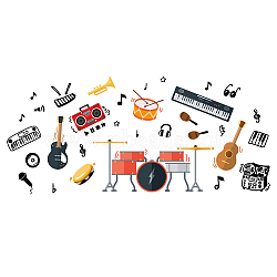 PVC Wall Stickers, Wall Decoration, Musical Instruments Pattern, 390x800mm(DIY-WH0228-769)