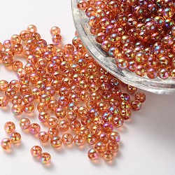 Eco-Friendly Transparent Acrylic Beads, Round, AB Color, FireBrick, 4mm, Hole: about 1.2mm; about 17000pcs/500g.(PL731-10)