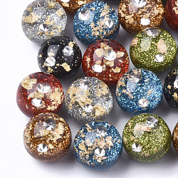 Resin Beads, with Rhinestone & Glitter Powder & Gold Foil, Half Drilled, Round, Mixed Color, 20mm, Half Hole: 1.2mm(RESI-T027-20mm)